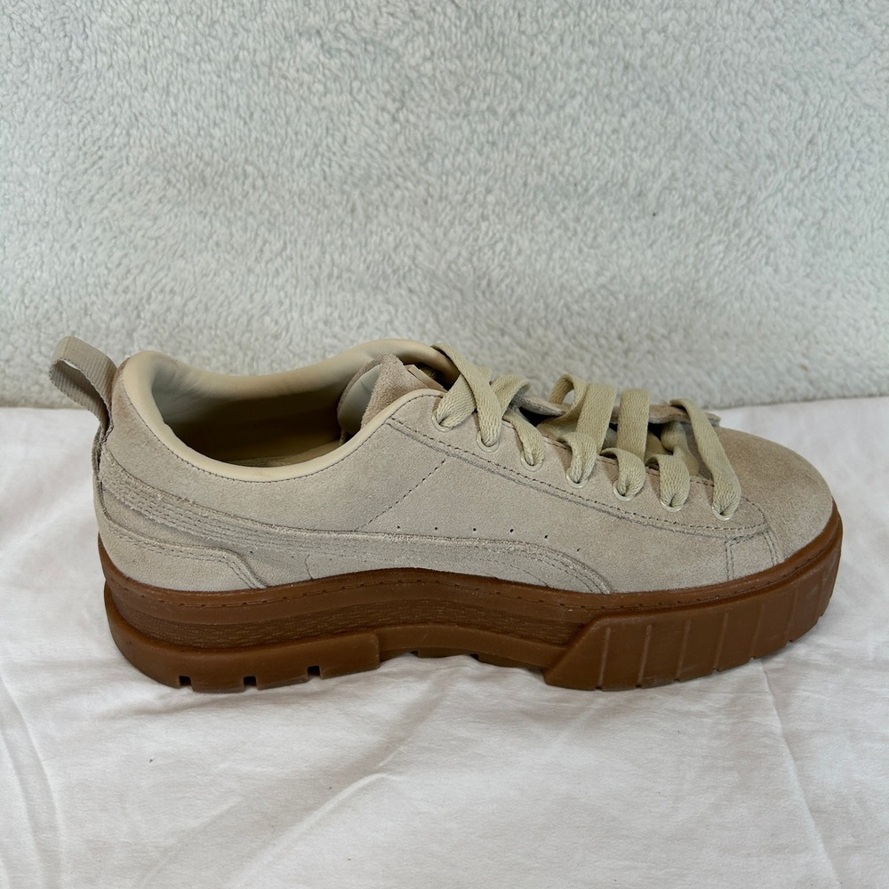 Puma Mayze Womens Oatmeal Team Gold Suede Platform Sneakers 380784-06 Size 8 - Picture 8 of 16